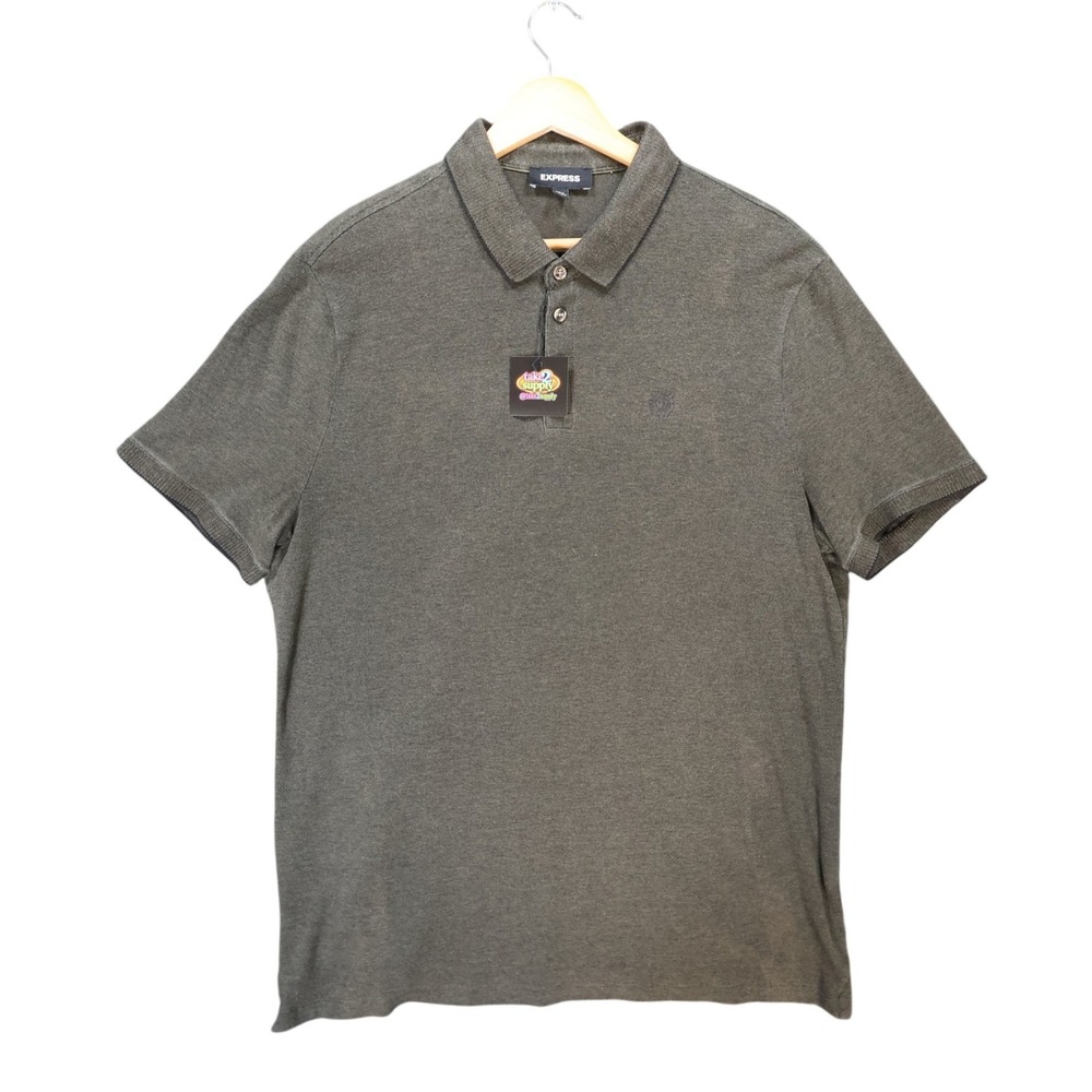 Express Polo Shirt Mens Large Olive Green Excellent Short Sleeve Pique Lion Logo